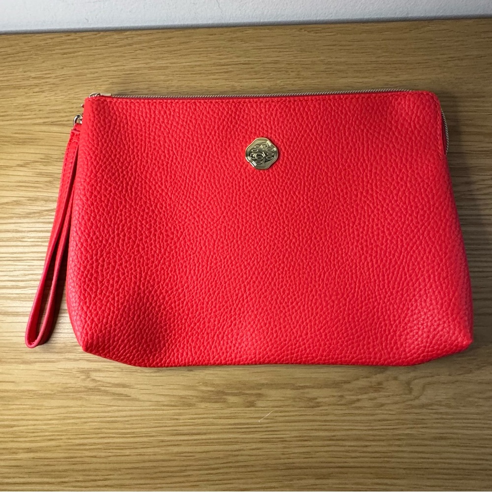 Shiseido Red Leather Wristlet Cosmetics Bag and/or Clutch